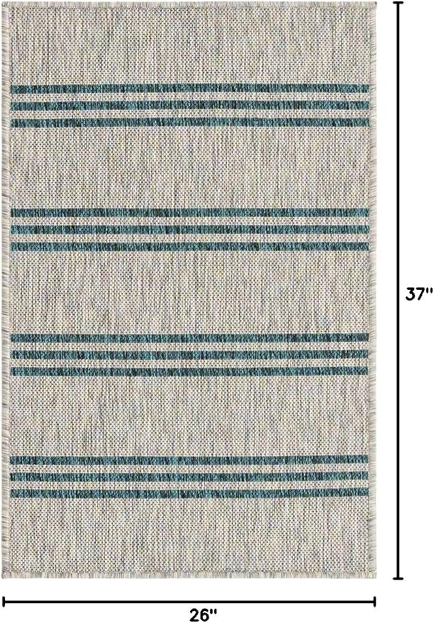 Unique Loom Jill Zarin Outdoor Collection Area Rug - Anguilla (2' 2'' x 3' 1'' Rectangle, Light Gray/ Teal)