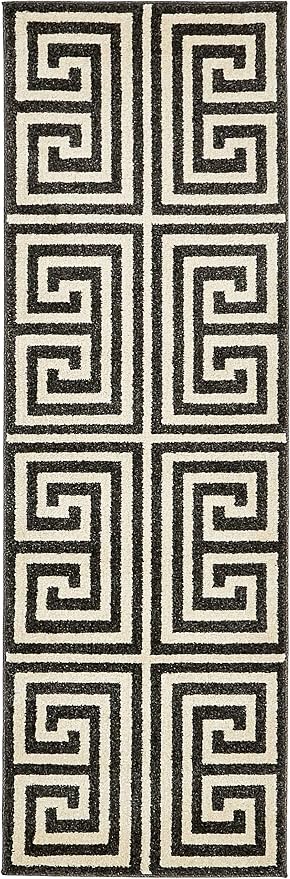 Unique Loom Athens Collection Classic Geometric Modern Border Design Area Rug (2' 0 x 6' 0 Runner, Black/ Beige)