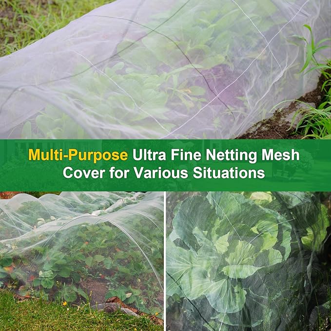 NONMON Garden Netting, 2 Pack 10x33Ft Ultra Fine Mesh Insect Netting Pest Barrier Protection Plant Row Cover Mosquito Netting for Vegetable Fruits Blueberry Bushes Flowers Crops Raised Bed