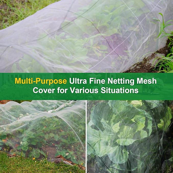 NONMON Garden Netting 10 x 50FT Ultra Fine Mesh Netting, Insect Netting Plant Covers Pest Barrier Protection Bird Mosquito Netting for Raised Beds Vegetables Fruits Flowers Crops Blueberry Shrubs
