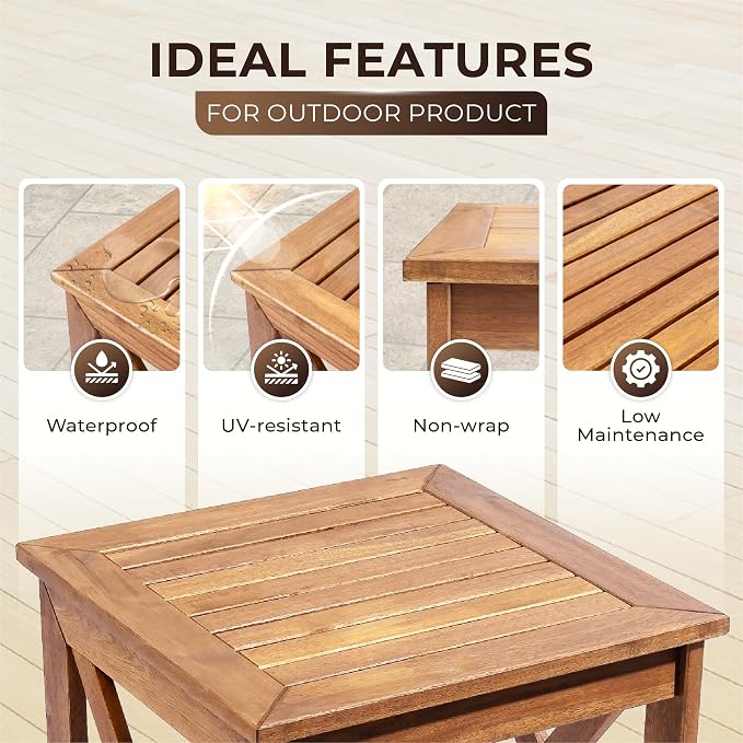 ARROWSTONE 100% Acacia Wood Small Table, Side Table for Indoor & Outdoor Space, Patio, Poolside, Garden, Living Room (X-braced Style)