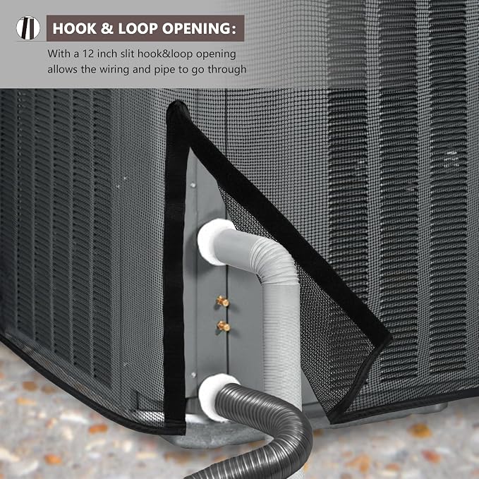 ULTCOVER 2 in 1 Full Mesh with Waterproof Fabric Top Air Conditioner Defender Cover 30W x 30D x 32H inch for Outside AC Units All Seasons Use, Black