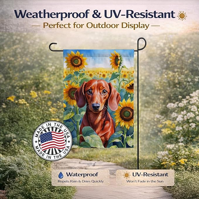 Caroline's Treasures DAC6065GF Dachshund in Sunflowers Garden Flag Mailbox Flag Decorative Yard Flag Banner Outside Patio Artwork Yard Flower Beds, Garden Size, Multicolor