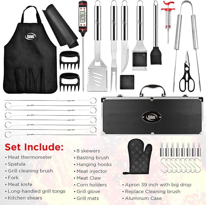 Kaluns BBQ Accessories, Complete Grill Set Dad Gifts for Fathers Day, 40 Pcs Premium Heavy Duty Stainless Steel Barbecue Grill Accessories for Outdoor Grill Gifts for Men