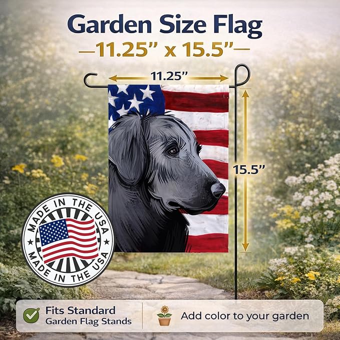 Caroline's Treasures CK6526GF Flat-Coated Retriever American Flag Garden Flag Mailbox Flag Decorative Yard Flag Banner Outside Patio Artwork Yard Flower Beds, Garden Size, Multicolor