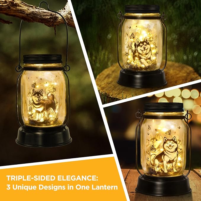 kyoryuger Shiba Inu Gifts for Women/Men Shiba Inu Solar Lanterns Mom Birthday Shibe Dog Lovers Lantern Pet Loss Animal Doge Memorial Lights Solar Garden Decor for Yard, Patio,Backyard,Porch Torches
