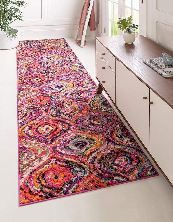 Unique Loom Estrella Collection Colorful, Abstract, Geometric, Gradient, Modern Area Rug (2' 7 x 10' 0 Runner, Multi/Pink)