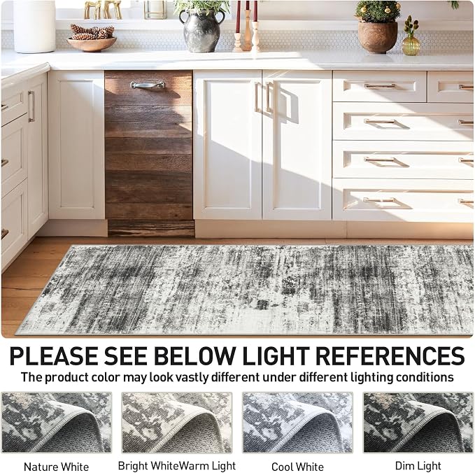 2'6''x8' Runner Rugs Washable Rug:Modern Abstract Hallway Black Grey Carpet | Non-slip TPE backing makes this washable soft low-pile rug safe & durable, Pet-friendly decor for dining room,nursery,office