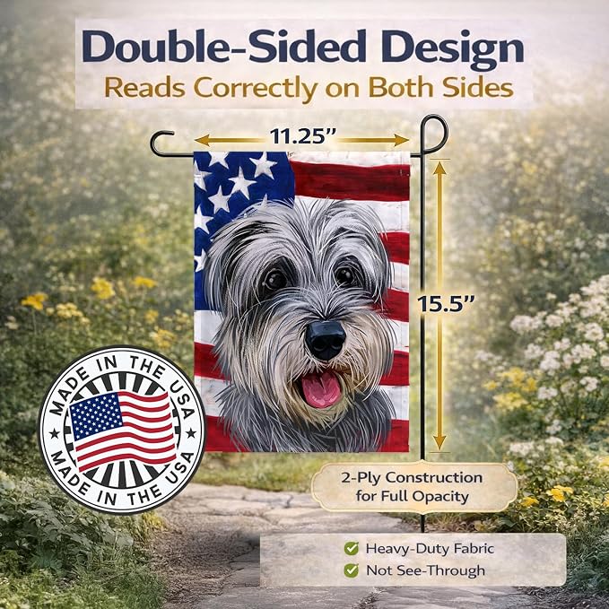 Caroline's Treasures CK6619GF Miniature Schnauzer Dog American Flag Garden Flag Mailbox Flag Decorative Yard Flag Banner Outside Patio Artwork Yard Flower Beds, Garden Size, Multicolor