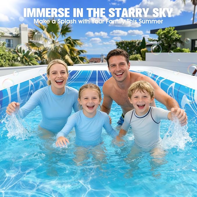 Inflatable Pool with Big Backrest and Seat Swimming Pool 98x63x21.6 | Inflatable Pool With Starry Sky Pattern，0.35mm Thickened Sturdy Inflatable Pool With Comfortable Bench And Raised Backrest