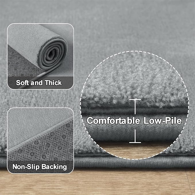 Amearea 4x4 Square Area Rugs for Bedroom Living Room, Grey Memory Foam Rug | Thickened Fluffy Indoor Washable Rug, Modern Non Slip Minimalist Carpet for Entryway Kids Boys Girls Dorm Nursery Room Decor