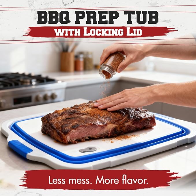 KITCHEN PERFECTION Collapsible XL Smoker & BBQ Prep Tub with Locking Lid | Includes Cutting Board, Meat Marinade & Brine Container For Turkey, Brisket & Ribs - Best Grill Accessories Gifts For Men
