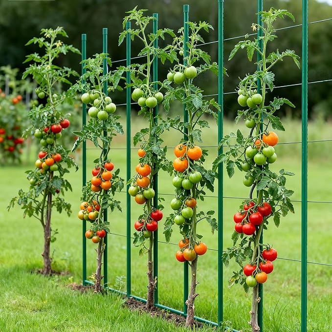VEVOR Garden Stakes, 25 Pack, 70.87 inch, Plastic Coated Metal Tomato Stakes, Garden Sticks for Plants Support, with Pointed End and Non-Slip Bumps for Growing Climbing Plants, Outdoor Vegetables