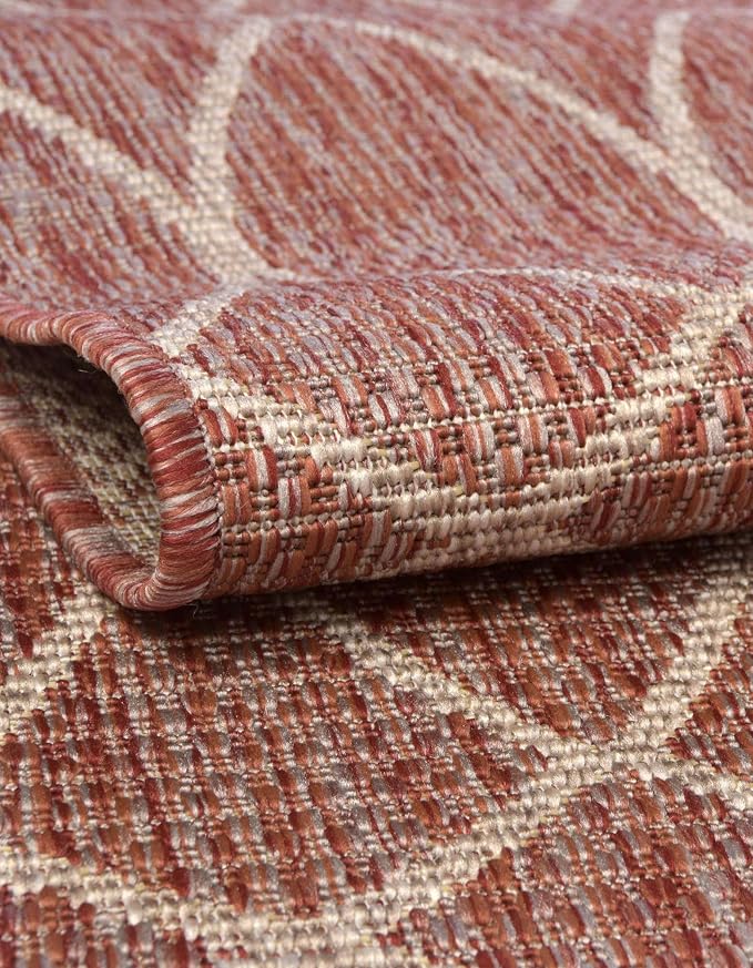 Unique Loom Outdoor Trellis Collection Area Rug - Gitter (2' x 6' 1" Runner, Rust Red/ Ivory)