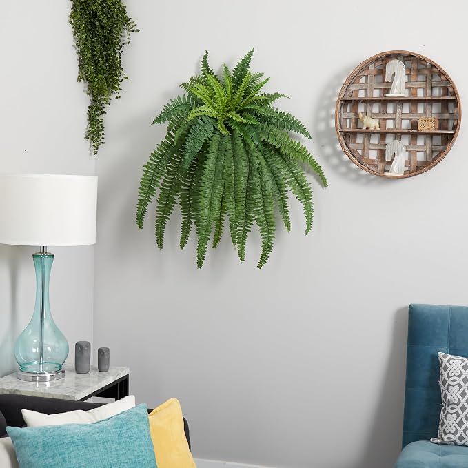 Nearly Natural 40in Boston Fern Artificial Plant, Large Hanging Fake Plant with 50 Long Realistic Fronds, Maintenance-Free Faux Fern for Office and Home Décor (Set of 2)