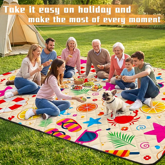 79" x 118" Picnic Blanket Extra Large,Waterproof Sandproof Foldable Outdoor Blanket Beach Blanket Ocean Picnic Mat for Camping,Lawn,Park(Beach)