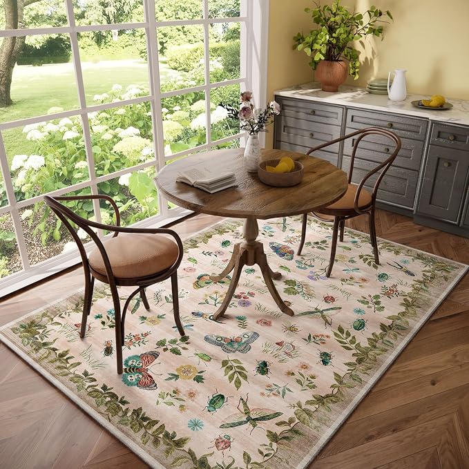 Machine Washable Rugs for Living Room: 5x7 Area Rugs Stain Resistant Non Slip Low Pile Soft Lightweight Carpet Rugs for Bedroom Kitchen Dining Room Nursery Kids Room Farmhouse