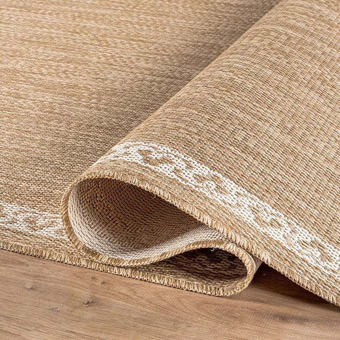 Washable Outdoor Rug 6x9 Modern Area Rugs Outdoor Carpets Bordered Pattern Non Shedding Waterproof Easy Clean Patio Deck Porch Living Room Bedroom Garden RV (6 X 9 Natural)