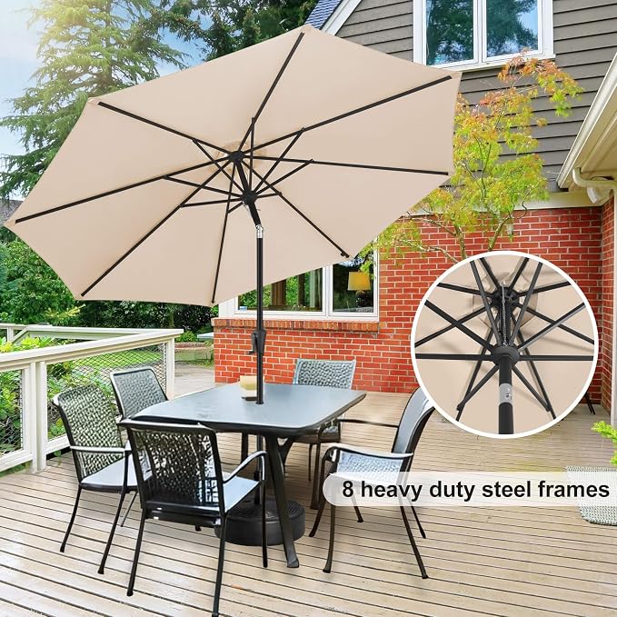 FLAME&SHADE 10 ft Outdoor Market Patio Table Umbrella with Fiberglass Rib Tips and Tilt, Beige