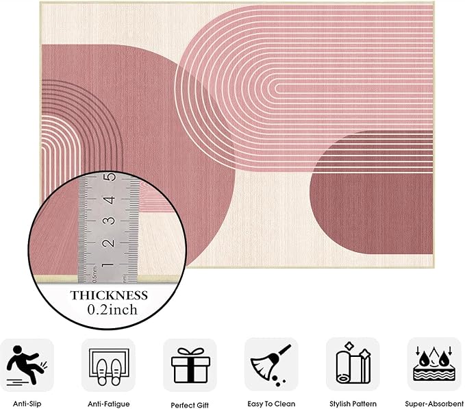 Boho Runner Rug 2x6 for Hallway Kitchen Bedroom,Bohemian Runner Rugs Washable Modern Geometric Rug Non-Slip Printed Low Pile Long Floor Carpet Mat for Bedroom Laundry,Pink