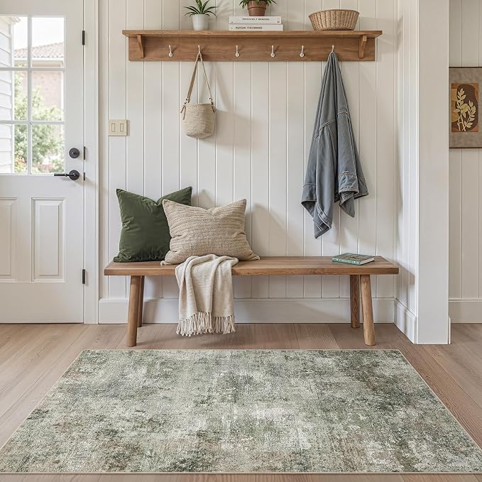 Tortania Area Rug Living Room Rugs - 3x5 Washable Soft Neutral Boho Moroccan Farmhouse Mat Indoor Floor Carpet for Bedroom Under Dining Table Home Office Decor - Olive Brown