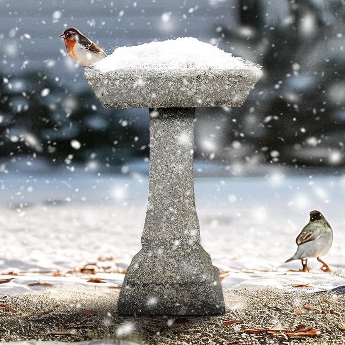 SKYFIRE Freestanding Birdbaths Outdoor - 15”Dia.X 22.8”Tall Concrete Standing Garden Bird Bath Feeder Bowl with Pedestal, Modern Outdoor Birdbath for Patio, Yard, Lawn Decor and Bird Bathing&Feeding