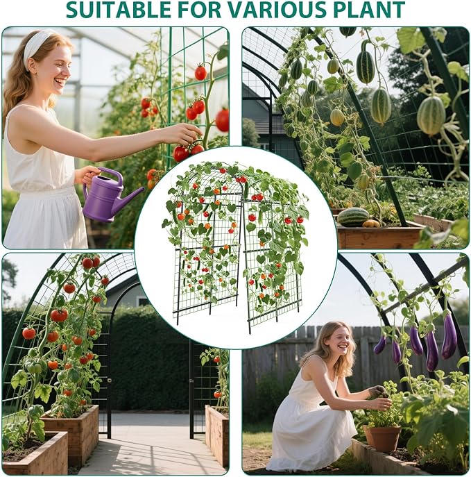Metal Garden Arch Trellis, 7.6Ft Black for Raised Beds, Plant Support for Cucumbers & Climbing Vegetables with 7 Horizontal Pipe