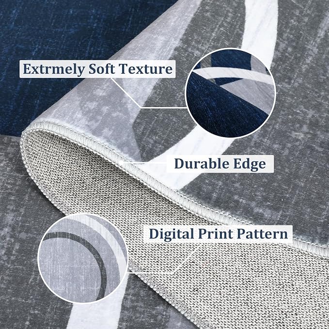 RUGSREAL Washable Rug 4x6 Abstract Circles Area Rugs Non Slip Floor Carpet | Contemporary Soft Rug Low Pile Accent Rugs for Indoor Living Dining Room