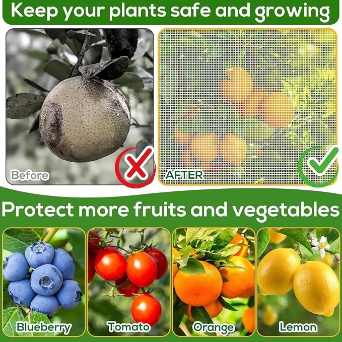 9.8 x 9.8 ft Large Fruit Tree Netting Cover with Zipper and Drawstring,Garden Insect Netting Plant Cover Transparent Bird Plant Barrier Flower Fruit Mesh Screen for Preventing Deer Squirrel Bug