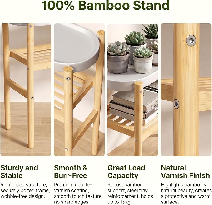Wisuce Bamboo Shelf Indoor, 2 Tier Window Tall Stand Table for Multiple Plants…