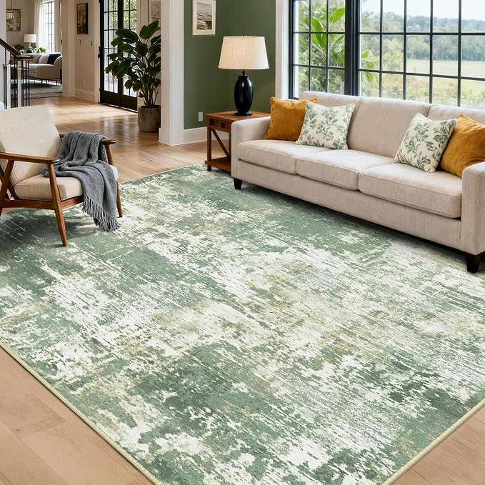 RELEANY Washable 6'x9' Abstract Area Rug for Living Room Light Green | Carpet for Bedroom, Kitchen, Office, Hallway and Entryway, Printed Pattern, Non‑Slip, Soft, Stain‑Resistant, Easy to Clean