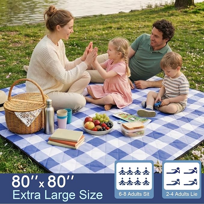 2 in 1 Tote Picnic Blanket Waterproof Outdoor Camping Mat,Large Capacity Beach Blanket 80''x80'' 7 Layers Easy to Foldable and Carry.