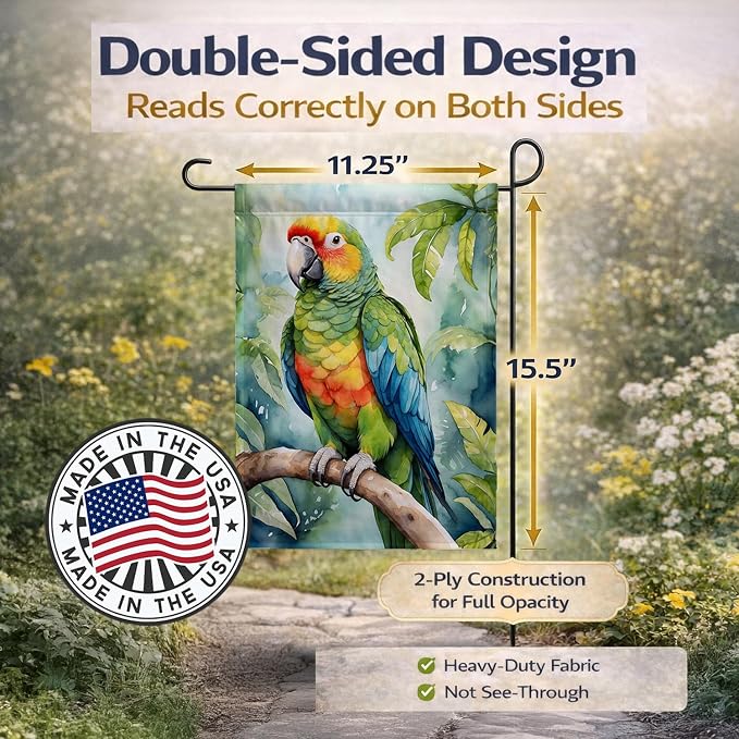 Caroline's Treasures Amazon Parrot Garden Flag Mailbox Flag Decorative Yard Flag Banner Outside Patio Artwork Yard Flower Beds, Garden Size, Multicolor
