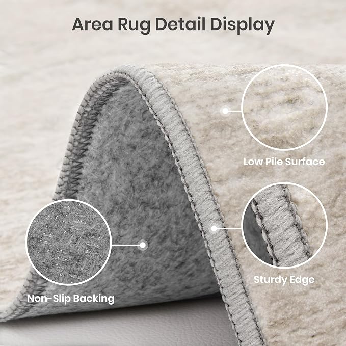Valenrug 4x6 Area Rug for Entryway, Non Slip Washable Bedroom Rug, Beige | Soft Low Pile, Thin & Lighweight Carpet, Folable Stain Resistant Modern Indoor Floor Mat for Living Room,Hallway, Home Decor