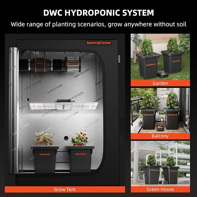 Spider Farmer DWC Hydroponics Growing System Kit 2 Buckets for Indoor Plant | 7-Gallon Deep Water Culture, New Triangular Cover Design, Recirculating Drip Gardening System with Top Drip Kit, 8W Air Pump