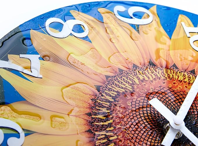Yoiolclc Outdoor Clock Waterproof-Decorative Sun Flower Wall Clocks for Pool Patio Porch Garden(12 Inch,Sunflower)