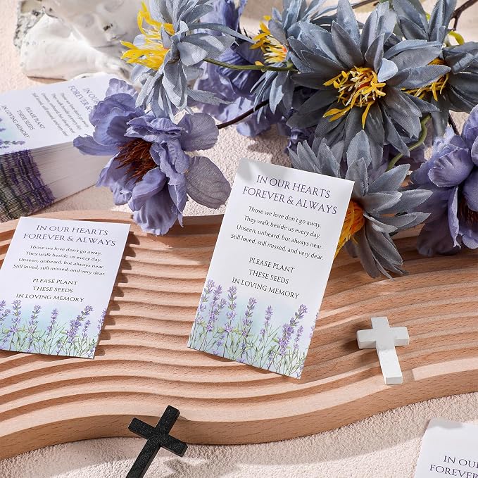 Fumete 120 Pack Lavender Seed Packets Bulk Memorial Day Lavender Coin Envelopes Kraft Small Celebration of Life Funeral Favors for Guests Veterans Day Sentimental Funeral Service Gift, 3.9 x 2.4 Inch
