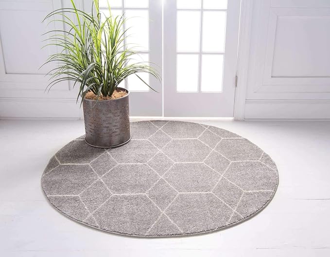 Unique Loom Trellis Frieze Collection Area Rug - Geometric (5' 1" Round Light Gray/Ivory)