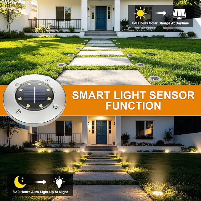 OULONGER Solar Ground Lights 16Pack, Garden Solar Outdoor Waterproof Pathway Bright In-Ground Lights Outdoor Lighting Decor for Lawn, Patio, Yard, Driveway,Walkway Warm Light