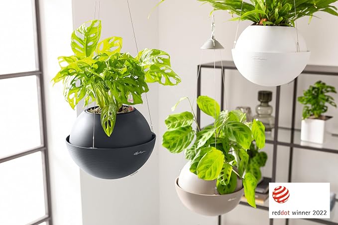 Lechuza BOLA Color 32 White, Self-Watering Hanging Planter, D12.6 H9.8 in