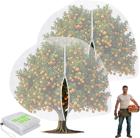 2 Pcs 10 x 14 ft Large Fruit Tree Netting for Protecting Fruit from Squirrels Birds Bug Deer & Rat Garden Mesh Netting with Zipper and Drawstring for Blueberry Peach Apple Garden Bushes