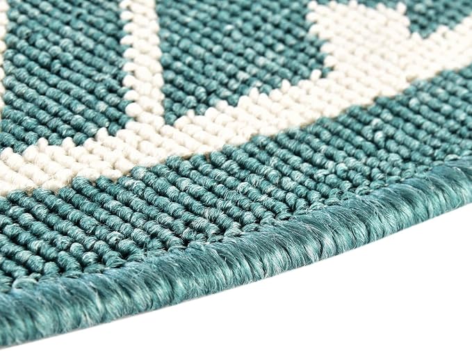 Unique Loom Outdoor Trellis Collection Area Rug - Kafes (4' 1" Round, Teal/ Ivory)