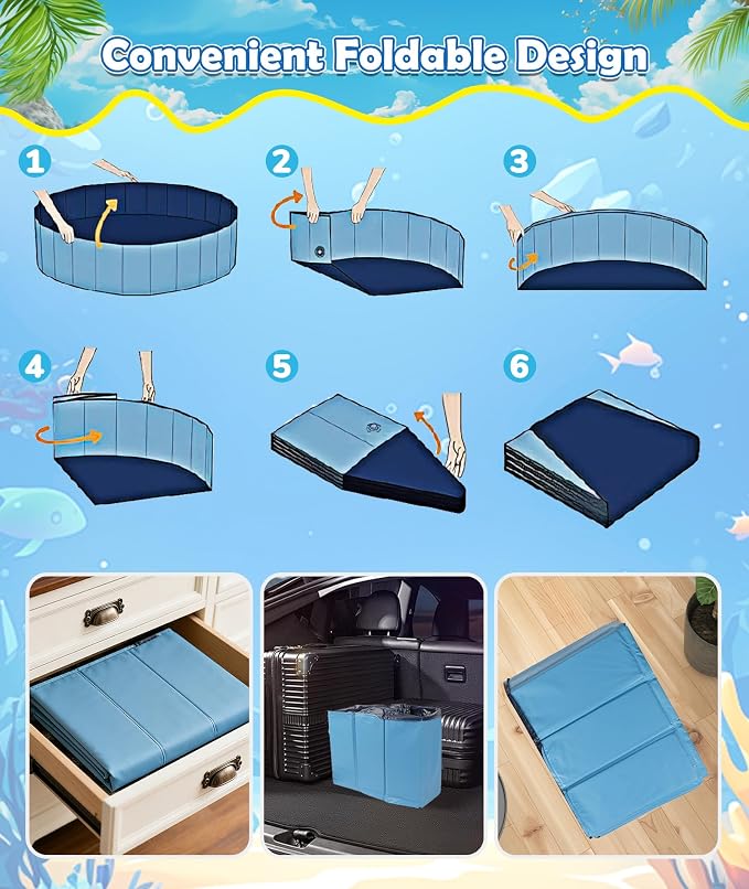 EPN Foldable Dog Pool with Sprinkler, Large Non-Slip PVC Pet Bath, 106 Inch | 2-in-1 Pet Bath and Sprinkler with Non-Slip Base for Dogs and Kids, Ideal for Backyard Cooling, Bathing and Summer Water Play