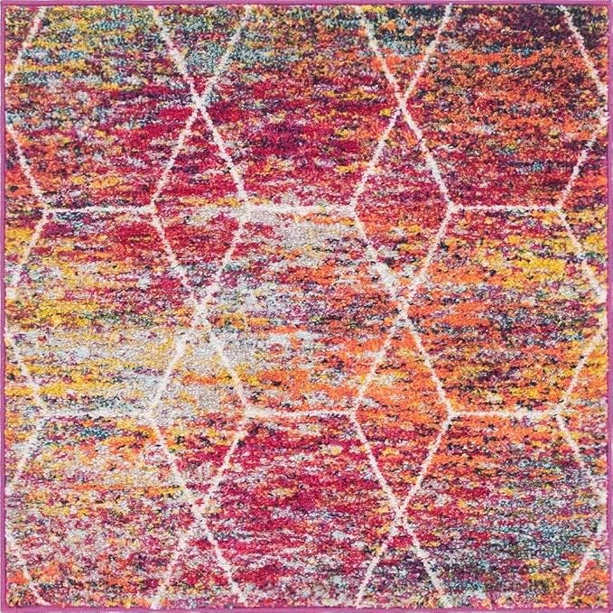 Unique Loom Trellis Frieze Collection Area Rug - Geometric (3' Square, Multi/ Ivory)