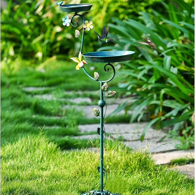 Bird Bath for Outside, 43" Tall Bird Baths and Feeders for Outdoors, Cast Iron Bird Bath and Feeder Combo, Metal Heavy Duty Birdbath Pedestal, Floral Decorative Birdbaths for Outdoor Garden
