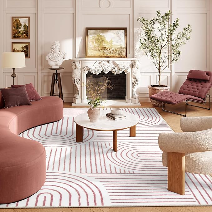 Lahome Abstract 6x9 Pink Rugs for Girls Room, Soft Washable Living Room Rug
