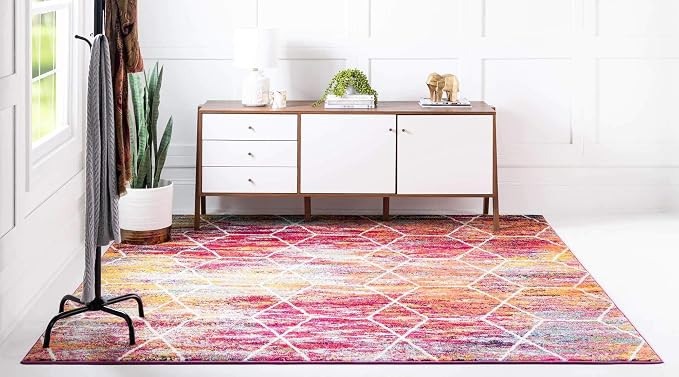 Unique Loom Trellis Frieze Collection Area Rug - Geometric (7' Square, Multi/ Ivory)