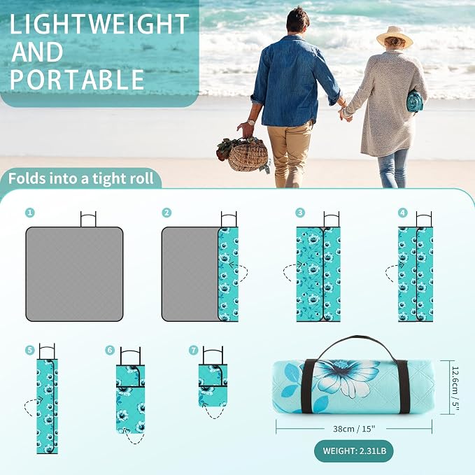 ANJ Outdoors Extra Large Waterproof Picnic Blankets | Foldable Sandproof Beach Blanket N Outdoor Blanket | 5-Layer Machine Washable Soft Picnic Mat for Camping, Grass, Park N Stadium