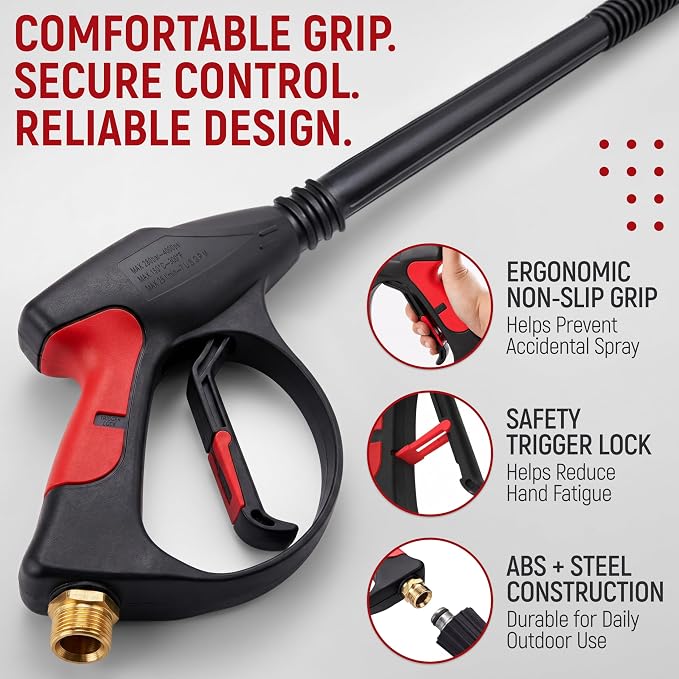 Pressure Washer Gun, 3000 PSI Max Power Washer Wand with 26.2 ft Hose, M22-14 mm Copper Connector, Stainless Steel Lance, 5 Nozzles for Car, Patio, Fence, Siding Cleaning