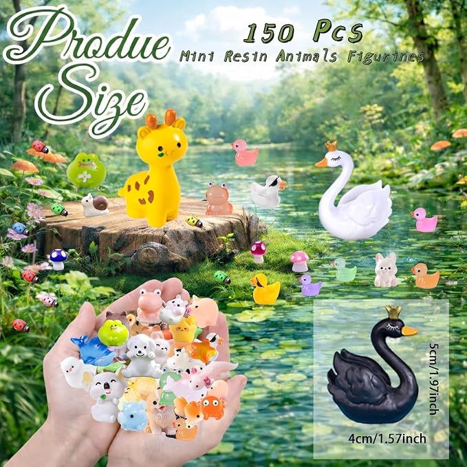 300 Pcs Mini Resin Animals Figurines, Mixed Tiny Resin Figures Bulk for Easter Egg Fillers Stuffers Fairy Garden Accessories Miniature Dollhouse Decorations DIY Slime Charms for Crafts Party Favors